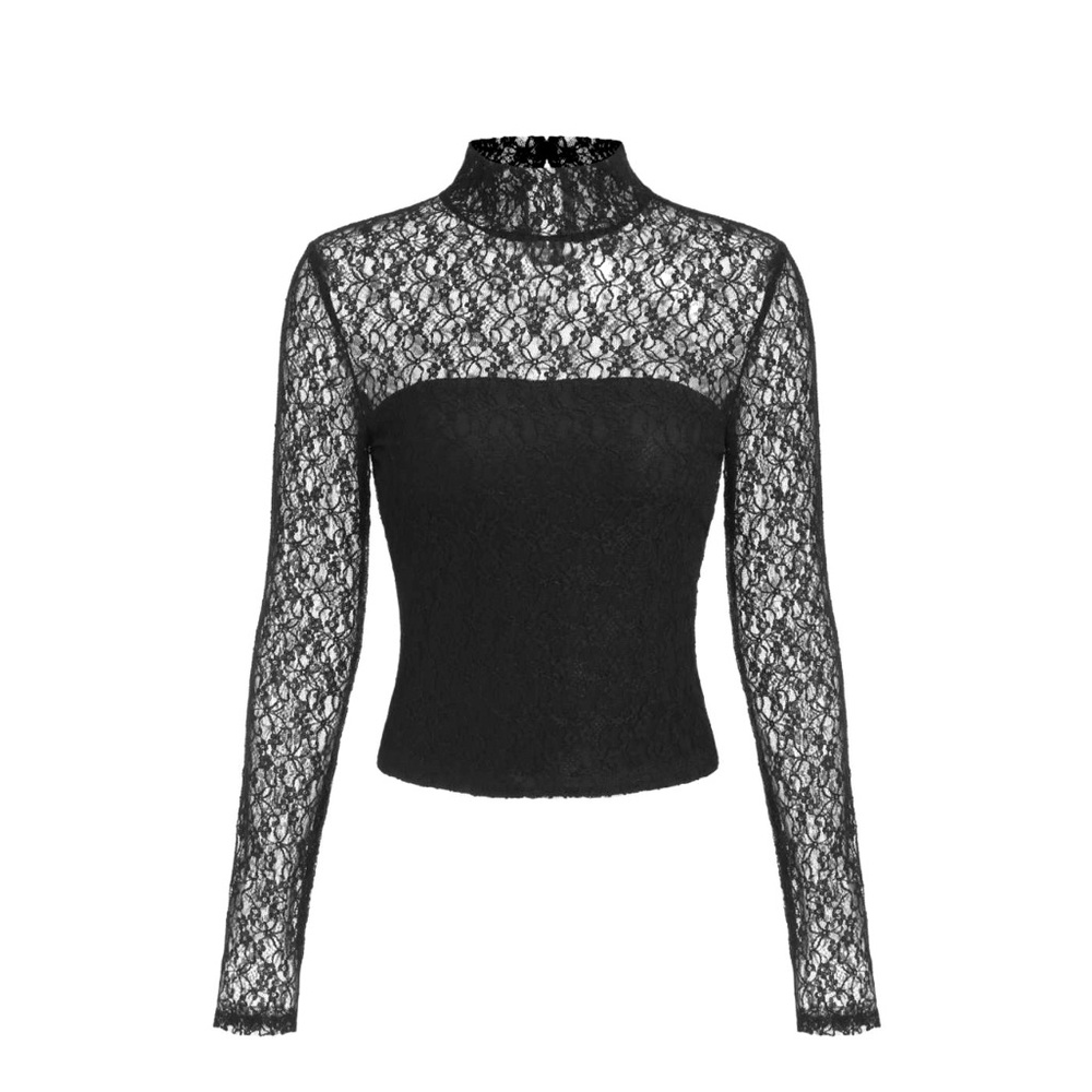 CIDER SEE-THROUGH LACE HIGH NECK LONG SLEEVE TOP SIZE MEDIUM